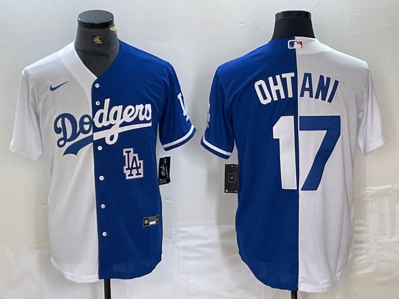 Men Los Angeles Dodgers 17 Ohtani White blue double Nike Game MLB Jersey style 10